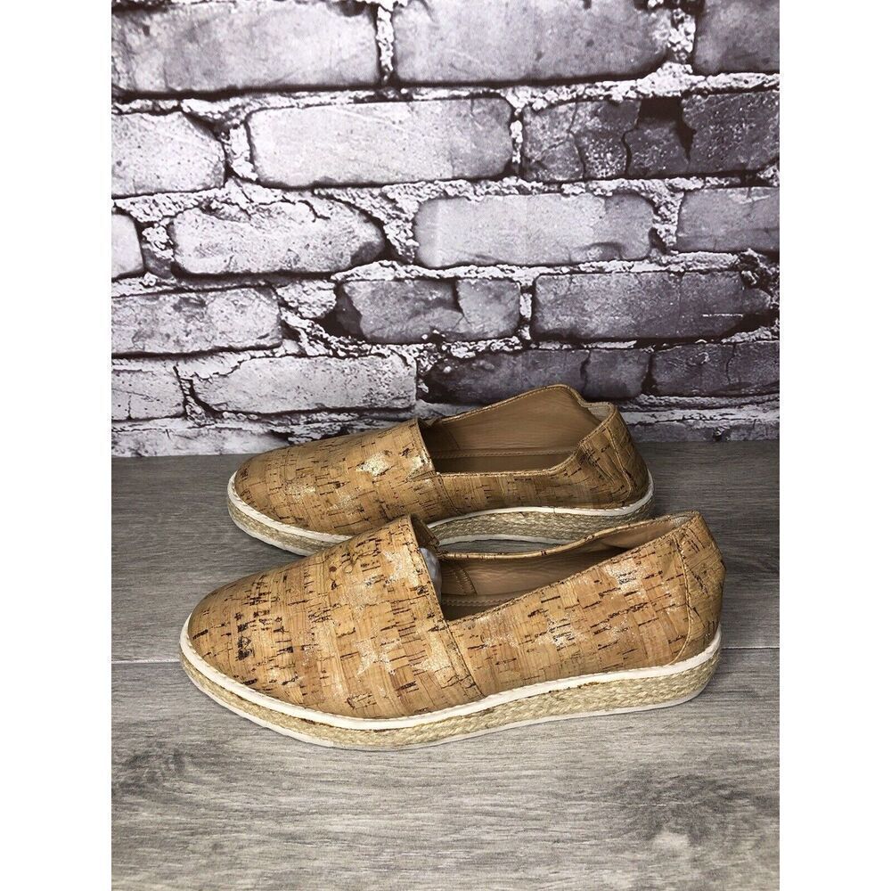 TRASK Cork Tan Sparkle Star Espadrilles Slip On Shoes Women Sz 8M US/39EU